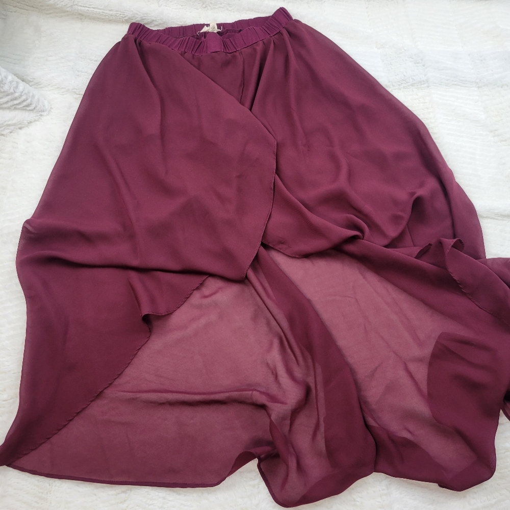 Maroon sheer high low shorts skirt